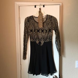 Black and Gold lace midi dress